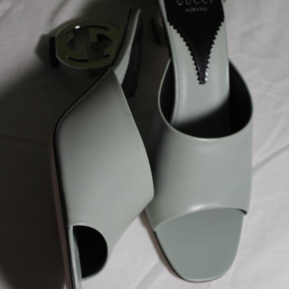 NWB Gucci Interlocking GG Heel Sandals Mules Slip Ons Slides Argento 39.5 772569 - Picture 5 of 9